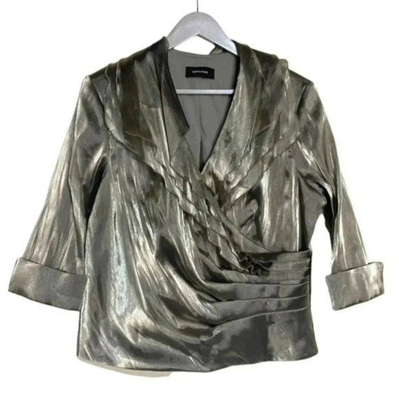R&M Richards‎ 18W plus-size metallic gray layered ruched evening wear top - Picture 1 of 8